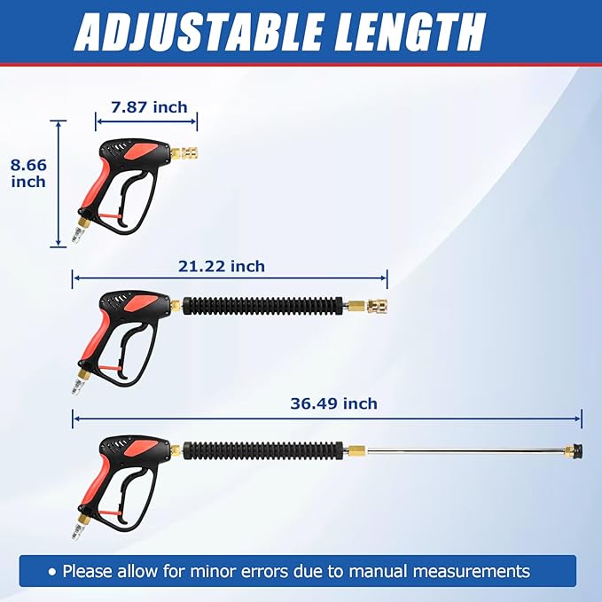 TOOLCY Pressure Washer Gun, Adjustable Power Washer Swivel Gun and Extension Wand, 4000 PSI, 7 GPM, M22-14mm to 3/8" Quick Connection, 5 Nozzle Tips, Fit Most Power Washer