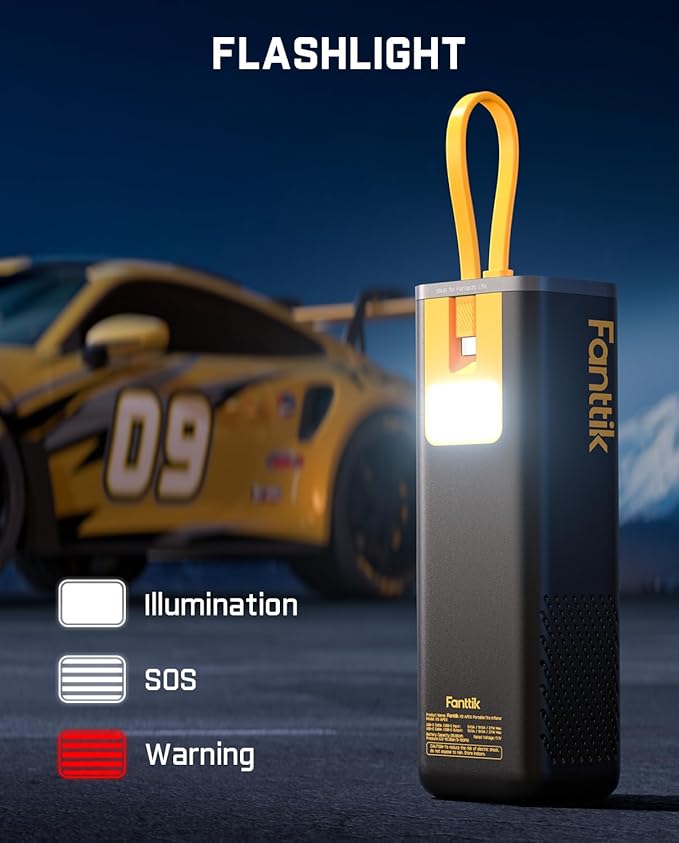Fanttik X9 APEX Portable Air Compressor for Car Tires, 35s Fast Inflation, 150PSI Cordless Tire Inflator with Light and Power Bank, Suitable for SUV, Sedan, Motorcycle, Bike, Ball,Racing Yellow