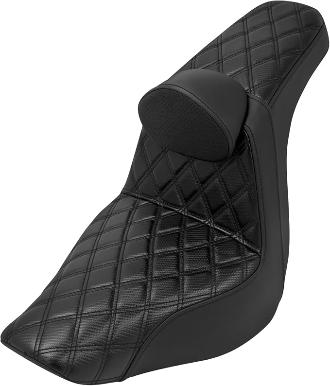 One-Piece Driver Passenger Seat Motorcycle 2-Up Seat with Driver Backrest Cushion Pad Fit for Harley Sport Glide FLSB Low Rider FXLR FXLRS FXLRST 2018-later (Black Stitching)