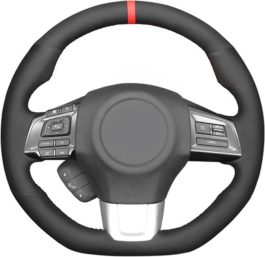 MEWANT DIY Hand Stitch Black Suede Steering Wheel Cover for Subaru WRX STI Levorg 2015-2019 Steering Wrap Protector