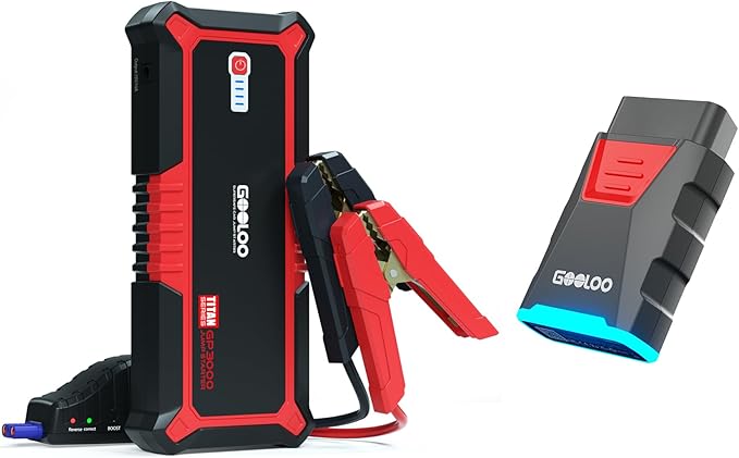 GOOLOO Upgraded GP3000 Jump Starter 3000A Peak Car Starter & GOOLOO DEEPSCAN DS100 OBD2 Scanner Bluetooth