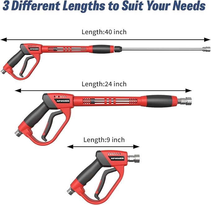 Pressure Washer Gun, with Replacement Wand Extension, 40 Inch Power Washer Long Gun with 5 Nozzle Tips and M22 fittings, Max 5000 PSI