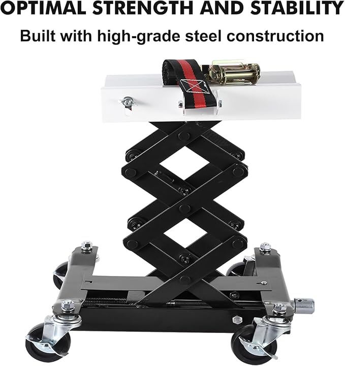 GarveeTech 450 LBS Low Profile Transmission Jack - Heavy-Duty Auto Repair Lift with 7-23 Inch Height Range, 2M Safety Straps & 4 Brake Wheels for Safe, Smooth Repairs - Black