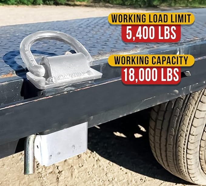 Mytee Products Heavy Duty Adjustable Trailer Stake Pocket D Ring Zinc Coated w/ 1/2" Hitch Pin, 5400 lbs WLL, 4 Adjustable Holes, Stake Pocket D-Ring Tie Down Utility for Flatbed Trucks & Trailer 8 Pk