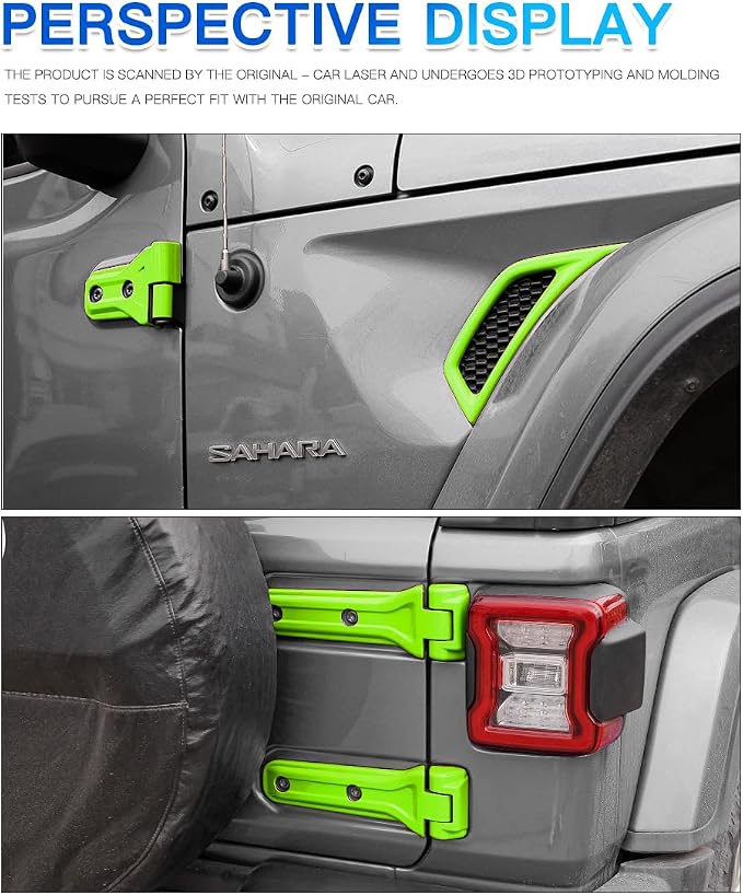 Barong for Jeep Wrangler JL JLU 2018-2025 Accessories Exterior Decoration Door Hinge Handle Engine Hood Hinge Hood Latch Wheel Eyebrow Side Air Outlet Rear Window Hinge Cover 26PCS Full Set(Green)