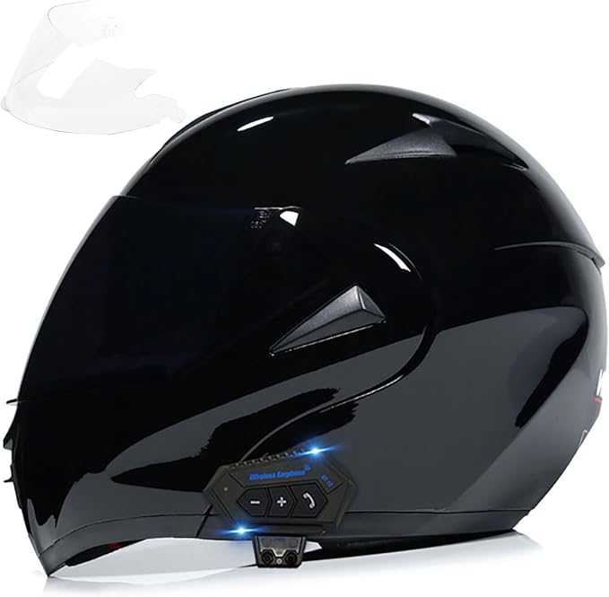 Motorcycle Bluetooth Modular Helmet, DOT Approved Dual Visor Full Face Flip up Bluetooth Integrated Motorcycle Helmets for Adults Men Women