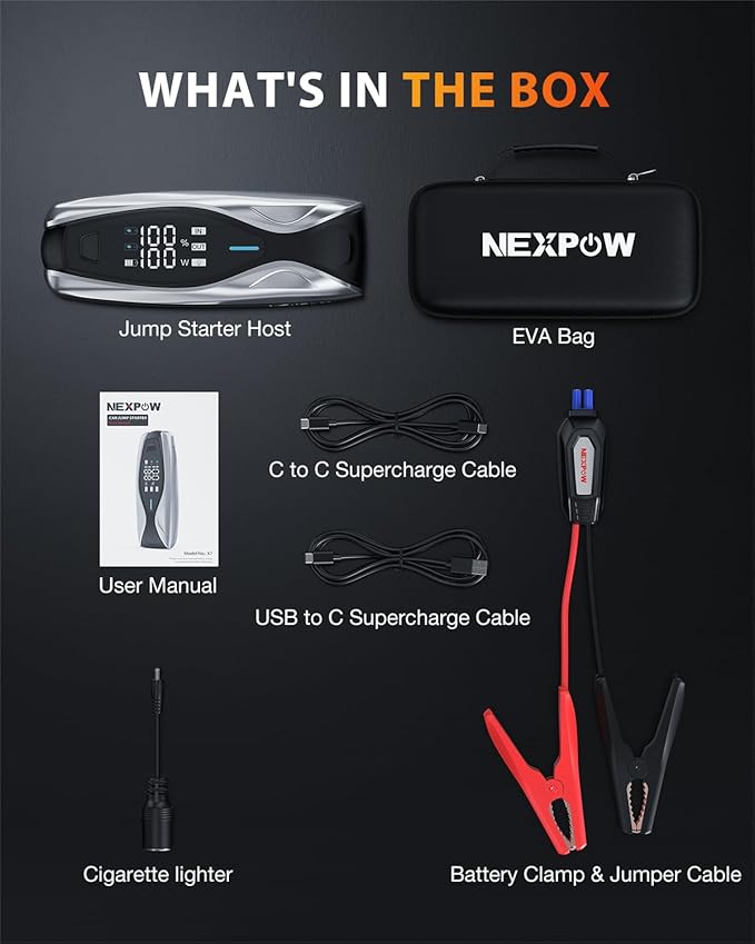 NEXPOW 6000A Battery Jumper Starter Portable, 24000mAh Jump Starter with 60W PD 2-Way Fast Charging,Jump Box & Battery Booster Pack with LED Display, LED Light,for 12V All Gas Engines/Up to 12L Diesel