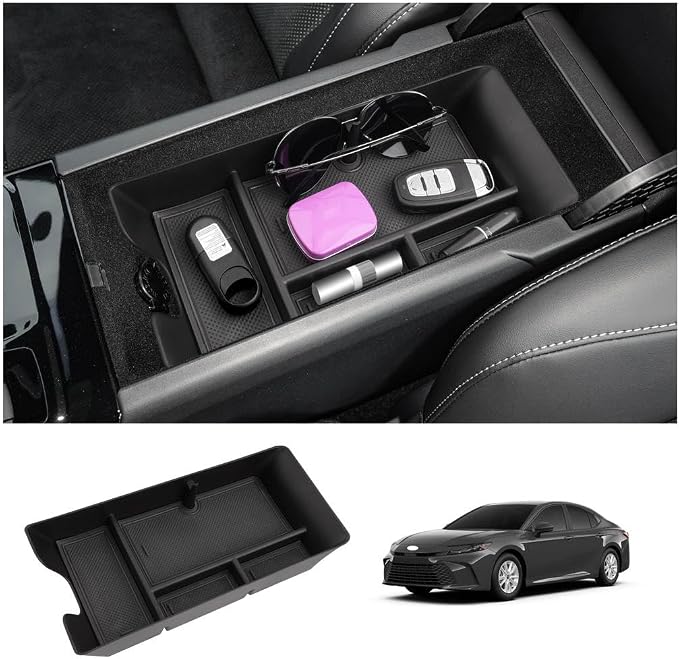 LUWU Center Console Organizer for 2025 2026 Toyota Camry (XSE/XLE/SE/LE) Accessories Armrest Console Storage Box Glove Organizer Tray ABS Material for 9th Gen Camry Interior Accessories Black