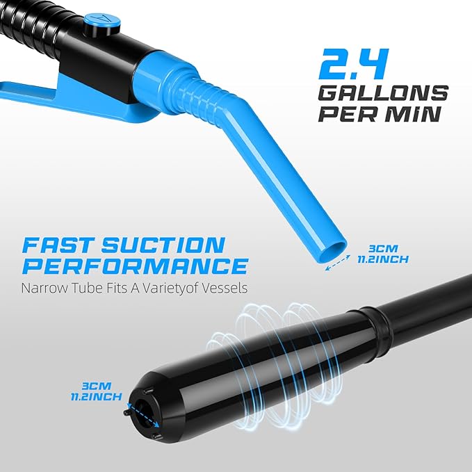 Portable Transfer Pump Battery Operated Electric Siphon Pump for Gas, Fuel, Diesel, Water Transfer 2.4 GPM Flow Oil Extractor, 47 Inches Hose-Easy to Use Hand Fuel Pump, Multi-Use Transfer Pump(Blue)