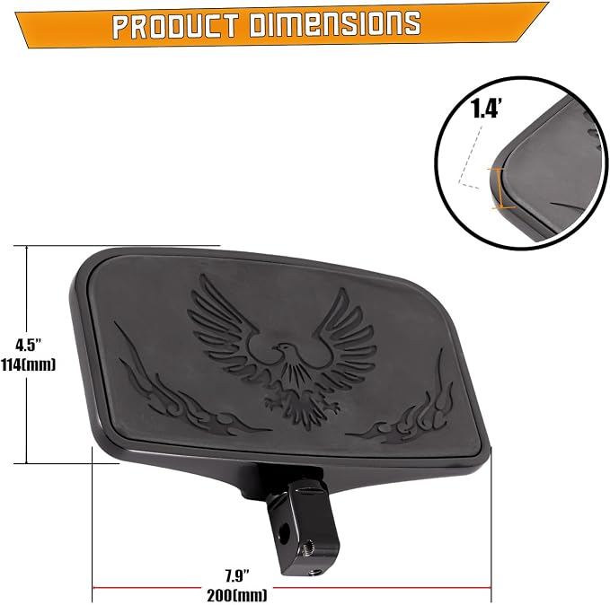 Kinglemc Rear Passenger Floorboard FootPeg Footboard for Kawasaki (Eagle 7.9 * 4.5", Black)