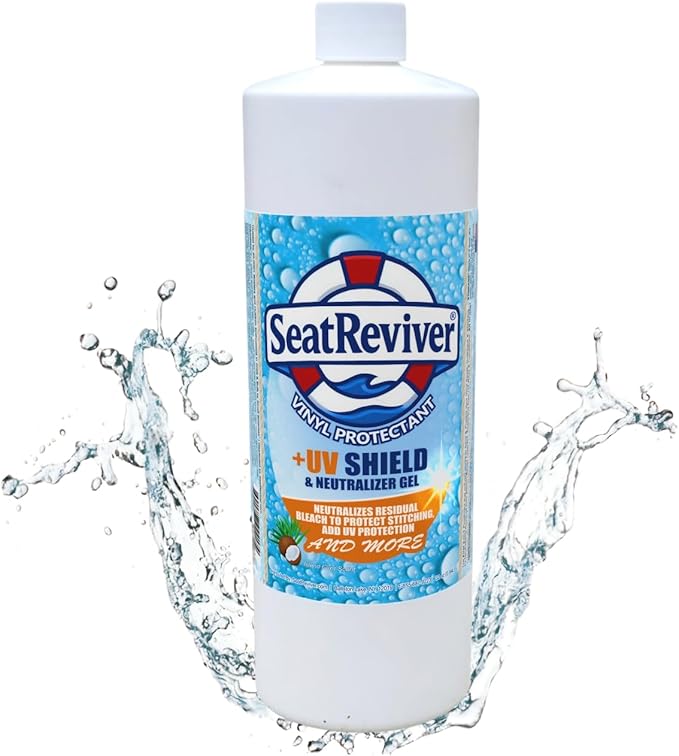 Marine Vinyl Protectant + UV Shield & Residual Bleach Neutralizer, Coconut Scent, for Boat Seats, Vinyl & Plastics | Non-Greasy, Matte Finish, Light Gel | 32oz