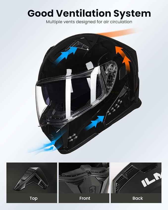 ILM Motorcycle Modular Full Face Helmet for Adult Flip up Dual Visor LED Tail Light Optional DOT