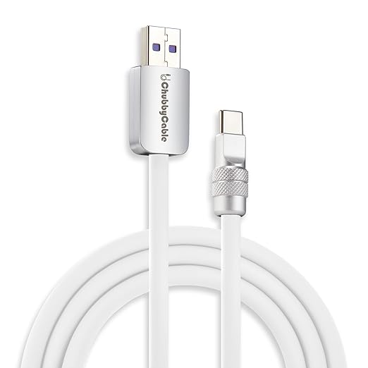 chubbycable Chubby 2.0 USB C 120W Fast Charging Cable Silicone Soft Durable USB C Cable Extra Thick Charger Cord Compatible with iPhone 17-15 Series iPad, White, USB-A to Type-C, 13.1FT