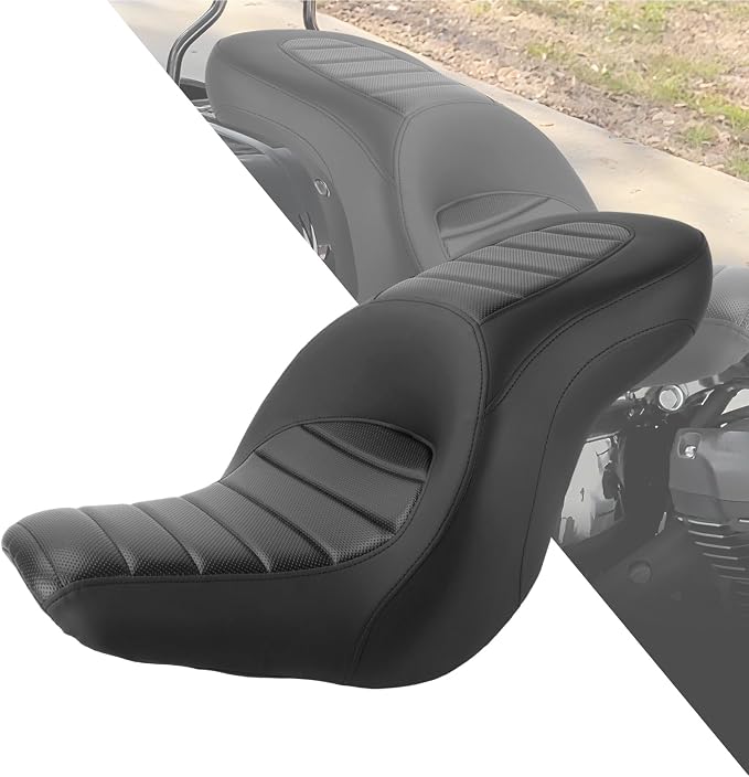 Motorcycle One-piece Seat Driver& Passenger Seat Fit for Harley Softail Low Rider FXLR FXLRS FXLRST 2018-later (#1 Seat-Striped)