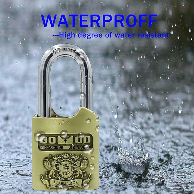 Alarm Padlock - Anti-Theft Heavy Duty Security Alarm Lock - 120db Alarm Sound - Weather Proof for Door Storehouse Truck with 4 Keys (12mm) Bronze