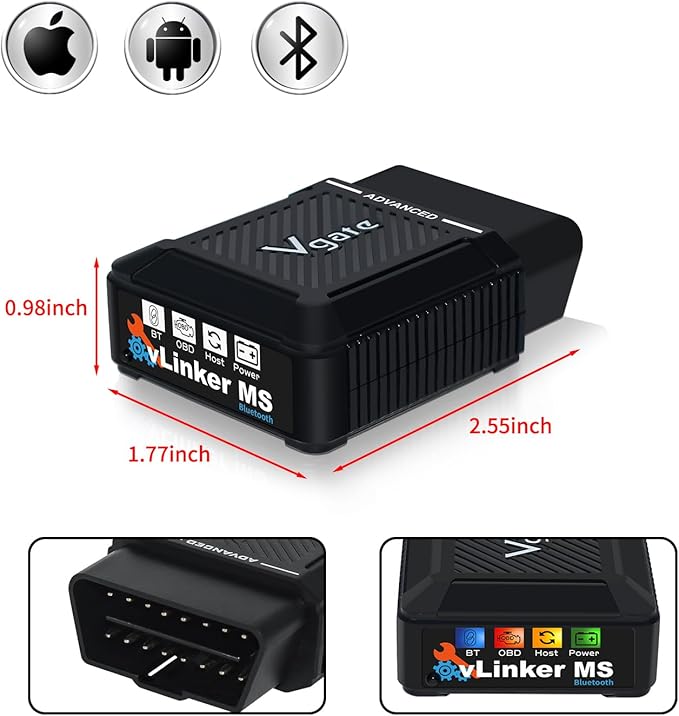 Vgate vLinker MS Bluetooth OBD2 Scanner Fixd Car Diagnostic Tool Code Reader CH-CAN and LS-CAN Work for iOS & Android & Windows, Black