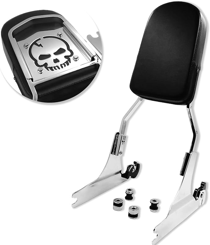MT501-006+SS001-SA Quick Detachable Sissy Bar Passenger Backrest for H-D Softail, Bold Style, Silver Billet Aluminum