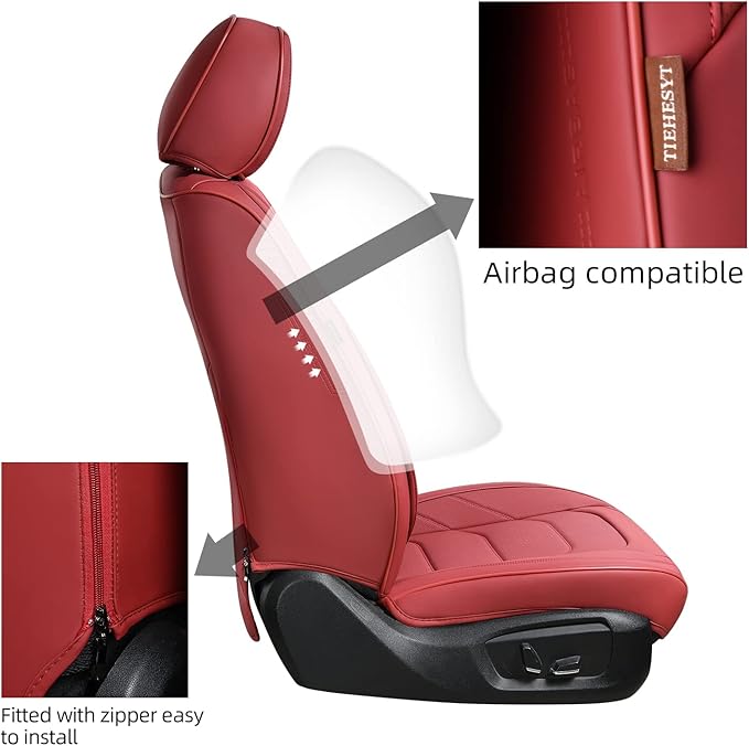 TIEHESYT Martha Red Car Seat Covers Front Pair, Breathable Leather Automotive Front Seat Covers for Comfortable Driving, Universal Auto Interior Fit Most Kinds of Vehicles, SUV, Trucks, Sedans