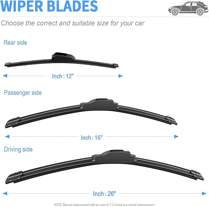 Gavimnal® 26"+16"+12" Silicone Wiper Blades Replacement For Kia Niro 2017-2022,Kia Niro EV 2019-2022,All-Season Front Rear Windshield Wiper Blades(Set of 3)