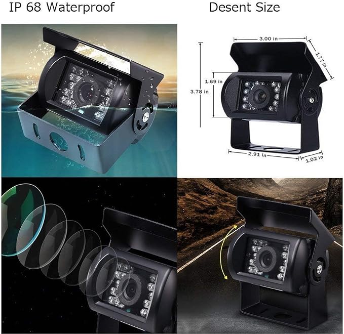 Camecho Vehicle Backup Camera 9 Inch 4 Split Monitor+ 4 Cameras with Front & Rear View Camera 18 IR Night Vision Waterproof Auto Camera with 2x33 ft and 2x65 ft Cables for RV, Trailer, Bus,Trucks