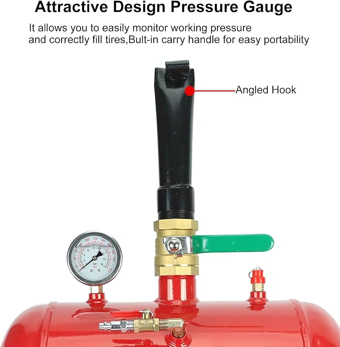 BLACKHORSE-RACING 5 Gallon Air Tire Bead Seater - 145PSI Blaster Tool Seating Inflator w/Gauge Car Truck ATV Tank Heavy Duty - Red