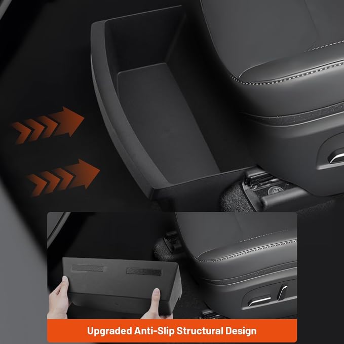 Under Seat Storage Organizer for Tesla Model Y 2025 2026 Refresh (Juniper), Upgraded TPE Double Layer Hidden Storage Box, 2pc Washable Underseat Storage Organizer fit Tesla Model Y Accessories