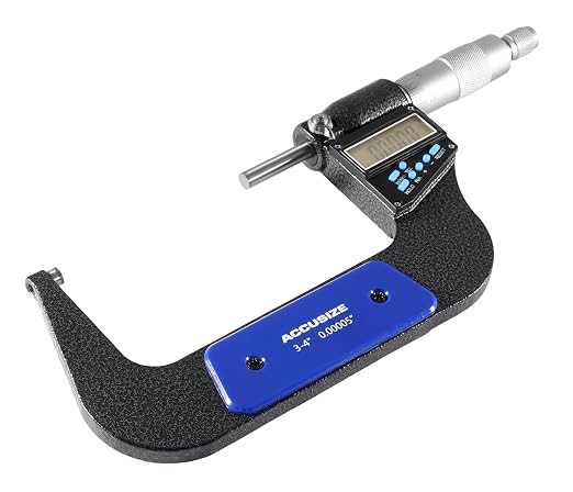 Accusize Industrial Tools 3-4''/75-100 mm 7 Keys Electronic Digital Outside Micrometers, 0.00005'' Or 0.001 mm Resolution, Ac21-4022 | IP54 Rated, 0.00005"/0.001 mm Resolution, 7-Key, ±0.003" Accuracy