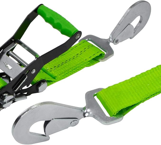 VULCAN Car Tie Down with Twisted Snap Hooks - 2 Inch x 96 Inch - 2 Pack - High-Viz - 3,300 Pound Safe Working Load