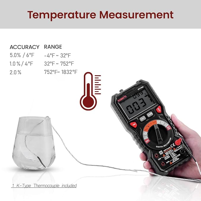 KAIWEETS HT118A Digital Multimeter TRMS 6000 Counts Voltmeter and KET20 Silicone Multimeter Test Leads with Gold-Plated Probes