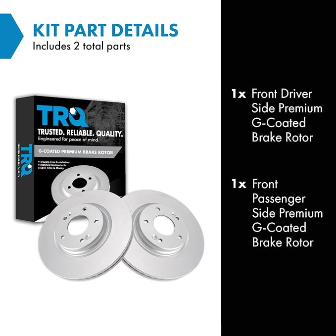 TRQ Front Brake Rotor Set G Coated Vented Compatible with 2015-2024 Hyundai Sonata Tucson Elantra Kona Veloster Elantra GT Kona Electric 2016-2024 Kia Optima Forte Soul Sportage Niro EV Seltos