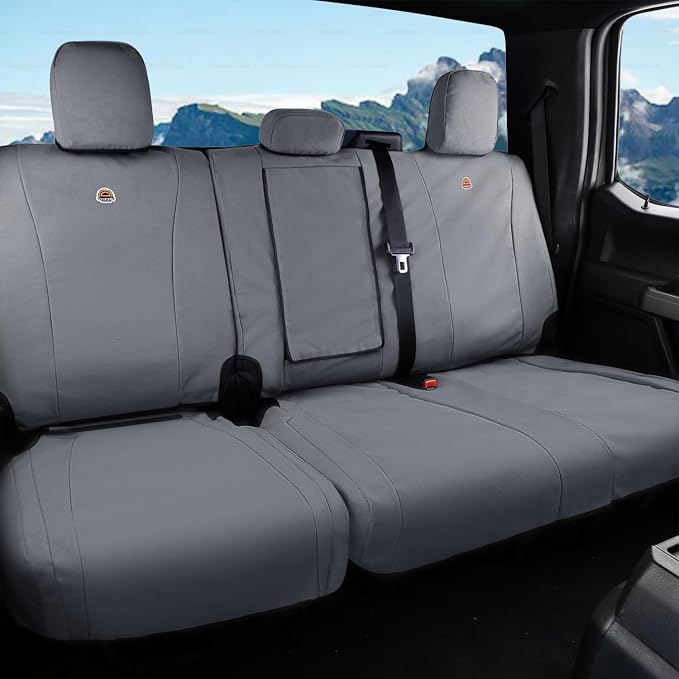 Coverado Rear Car Seat Covers, Waterproof Canvas Seat Protector for Car Seat Cushions for Kids & Dogs, Seat Covers Compatible with 2015-2026 Ford F150&2017-2026 Ford F250 F350 F450(Gray, 2PCS)