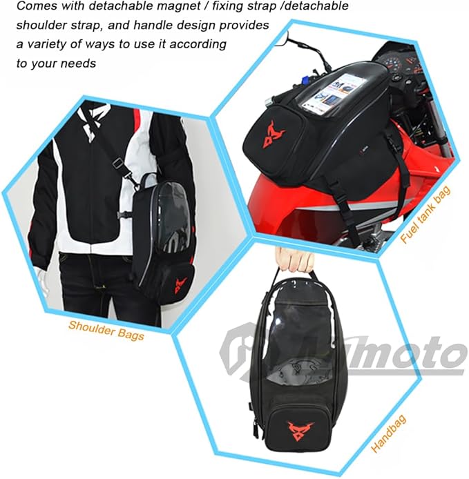Waterproof Motorcycle Fuel Tank Bag,Strong Magnetic Bag,Moto Cycling Shoulder Single Pack for Outdoor Sports Riding Travel Handbag (Gray)