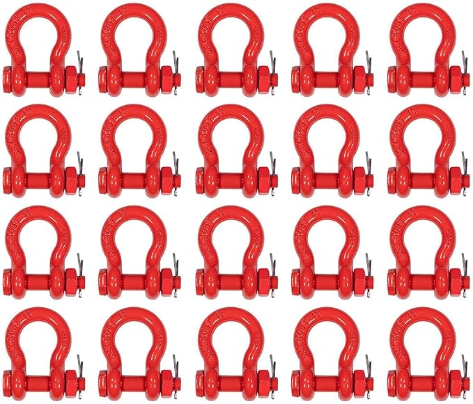 Mytee Products 20 Pack 5/8" Anchor Shackle Forged Carbon Steel w/Safety Screw Pin Load Limit 6,500 lbs, Double Rust Protection Heavy Duty D Ring Bolt Type Shackle for Towing, Rigging