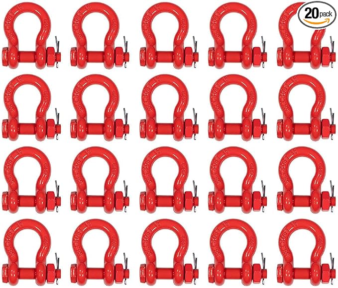 Mytee Products 20 Pack 5/8" Anchor Shackle Forged Carbon Steel w/Safety Screw Pin Load Limit 6,500 lbs, Double Rust Protection Heavy Duty D Ring Bolt Type Shackle for Towing, Rigging