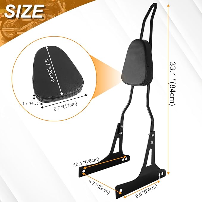 AUFER Detachable Black Passenger Backrest Sissy Bar With Back Rest Pad Compatible With For Harley Dyna Street Bob Super Glide Low Rider Wide Glide FXD FXDB FXDC FXDL FXDWG FXDSE 2006-UP