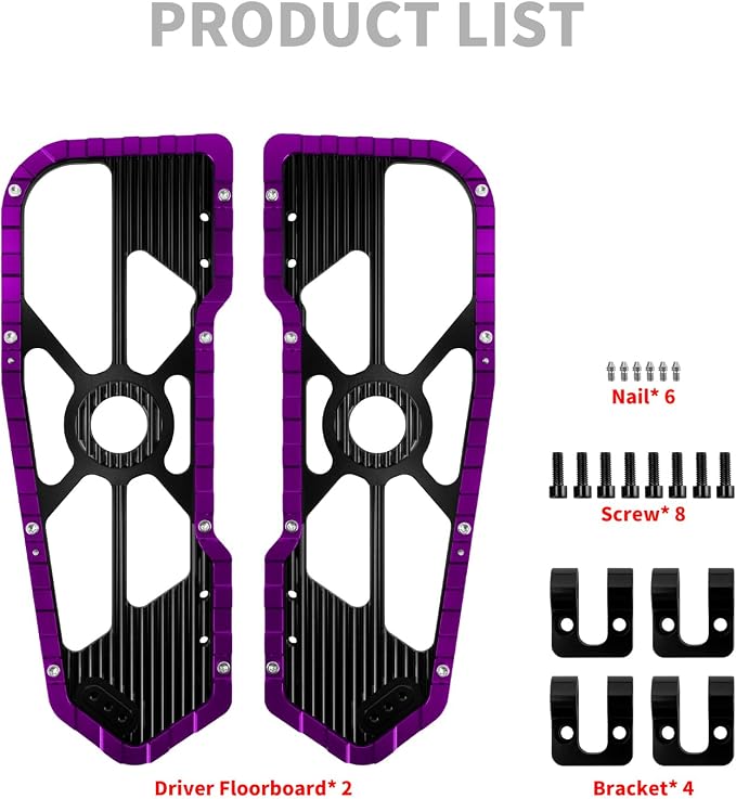 Motorcycle Floorboards Driver Passenger Footboards Wide Foot Pegs Board Pedal Compatible with Touring Electra Road Street Glide Softail Road King (Front Floorboards-Purple Edge)