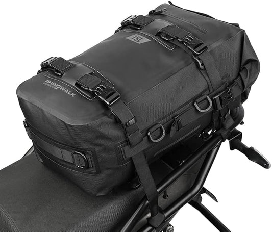 Rhinowalk Motorcycle Tail Bag Motorbike Side Bag 15L Full Waterproof Motor Saddle Pannier Bag Rear Rack Trunk Professional Motor Accessories-Black