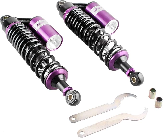13.4" 340mm Motorcycle Rear Air Shocks Absorber Suspension for HONDA for Suzuki for Kawasaki for Yamaha ATV Go Kart Quad Dirt Sport Bikes,1 Pair, Purple