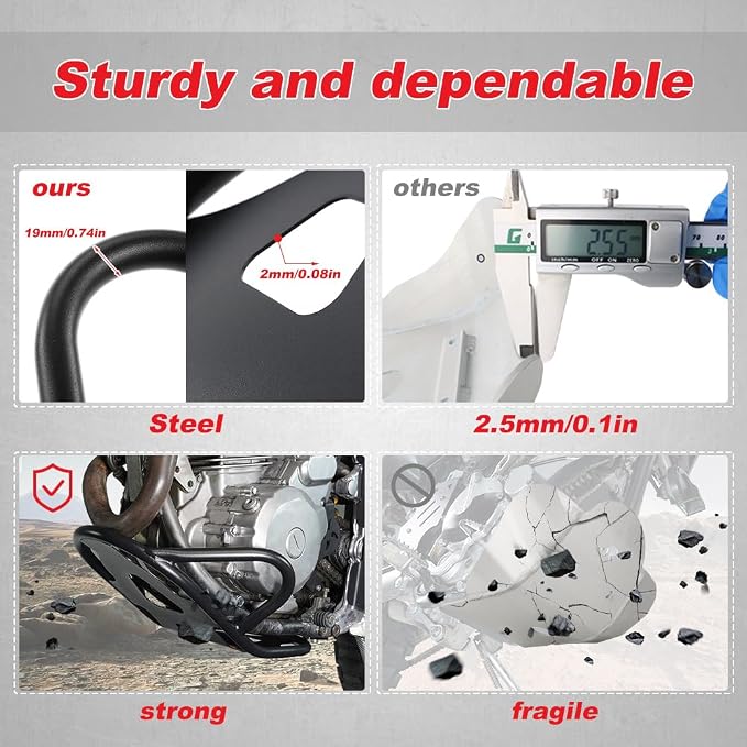 Xitomer Tube Frame Skid Bash Plate Compatible with DR650 1996-2025 under guard trail riding Dirt Bike Crash Protection Rock Guard Belly Pan
