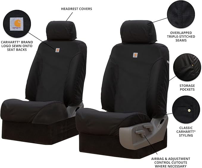 Covercraft Carhartt Super Dux SeatSaver Custom Seat Covers | Fits 2006-2009 Dodge Ram 2500/3500 | 1st Row Bucket Seats, Super Dux Black