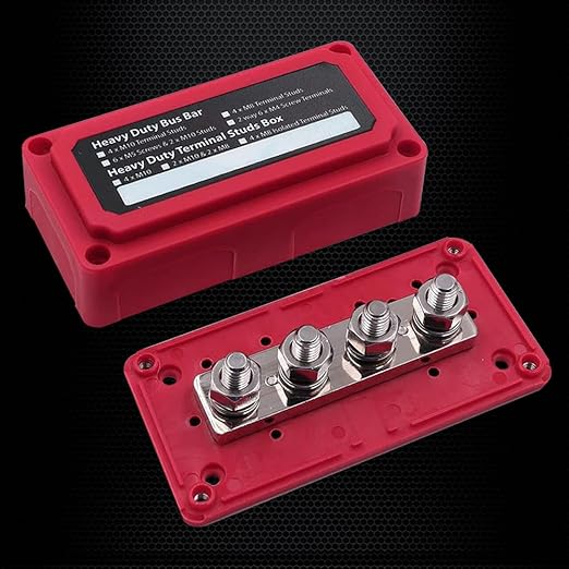 4 x M8 (5/16") Studs Power Distribution Block Bus Bar 12V, Ampper Waterproof HD 200A Marine BusBar Battery Distribution Block W/Cover for Auto Boat Solar (Red)