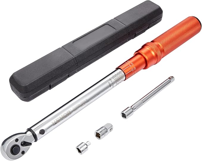 VEVOR 3/8-inch Drive Click Torque Wrench 10-80ft.lb/14-110n.m, Dual-Direction Adjustable Torque Wrench Set with Mechanical Dual Range Scales and Adapters Extension Rod