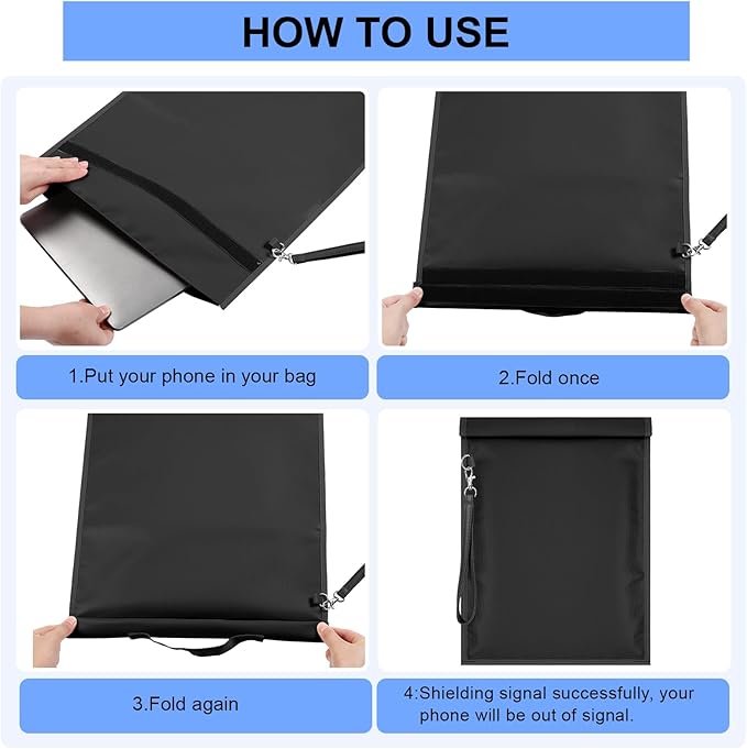 Shinylin 6 Pack Faraday Bags for Laptop Phone Car Key Tablet, Emp Proof Faraday Bags Waterproof Faraday Cage Device Signal Proof Faraday Blocker Pouch for Anti Theft Anti Tracking (Black)