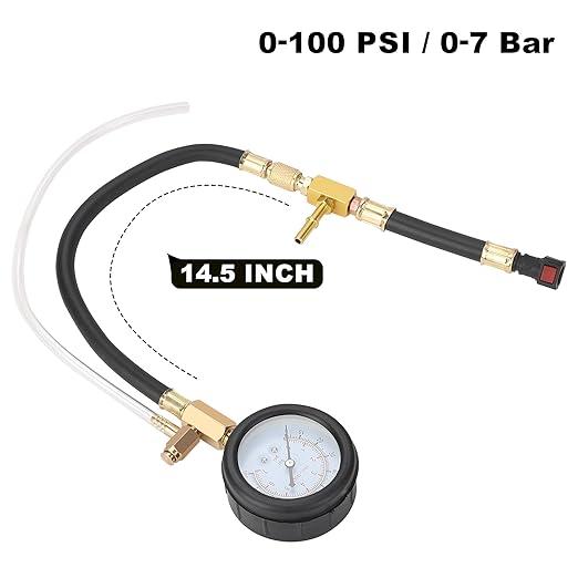 Hromee Fuel Pressure Test Kit 0-100PSI with 9.49,7.89,6.30 Fuel Line Fittings and Quick Connected Hose