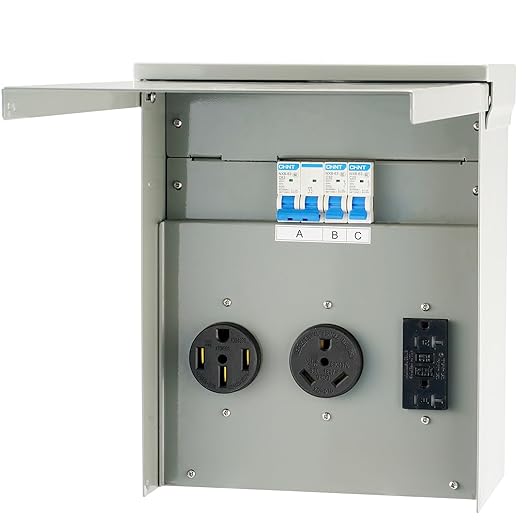 VEVOR Temporary Power Outlet Panel, Weatherproof RV Electrical Breaker Box with a 20/30/50 Amp Receptacle Installed, Prewired Circuit NEMA 14-50R/NEMA TT-30R / 20A GFCI for RV Camper Trailer Motorhome