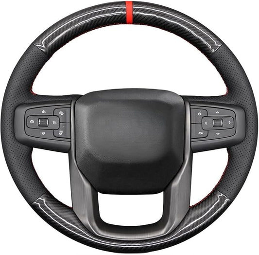 MEWANT Hand Stitch Car Steering Wheel Protector Wrap Cover for GMC Sierra 1500 2019-2023 / Sierra 1500 Limited 2022 / Sierra 2500 2020-2024 / Sierra 3500 2020-2024 / Yukon (XL) 2021-2023 Accessories