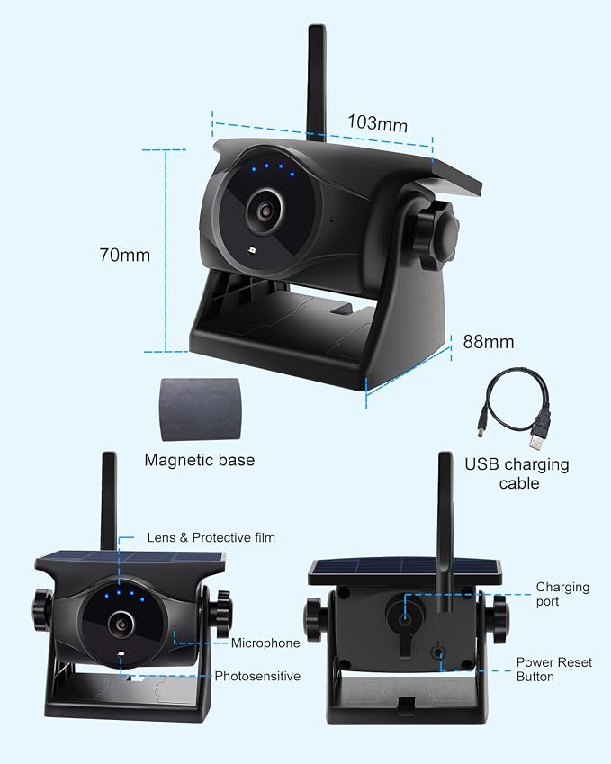 1080P Solar Magnetic WiFi Backup Camera,Wireless Hitch Camera with Night Vision, 365-Day Standby, Rechargeable Battery, Low Power Consumption,Rear Front View for RV, Trailer, Car for Phone Pad Android