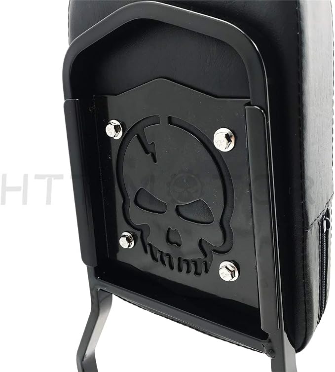 MT501-006+SS001-SA- Gloss Black Detachable Backrest Sissy Bar Skull Compatible with Harley 05-later FLST FLSTSC