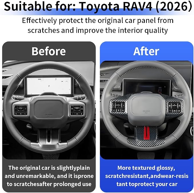 Carbon Fiber Style Kit Car Steering Wheel Trim Cover Panel for Toyota RAV4 2026 Auto Interior Decorations Accessories Protection Covers Accessory