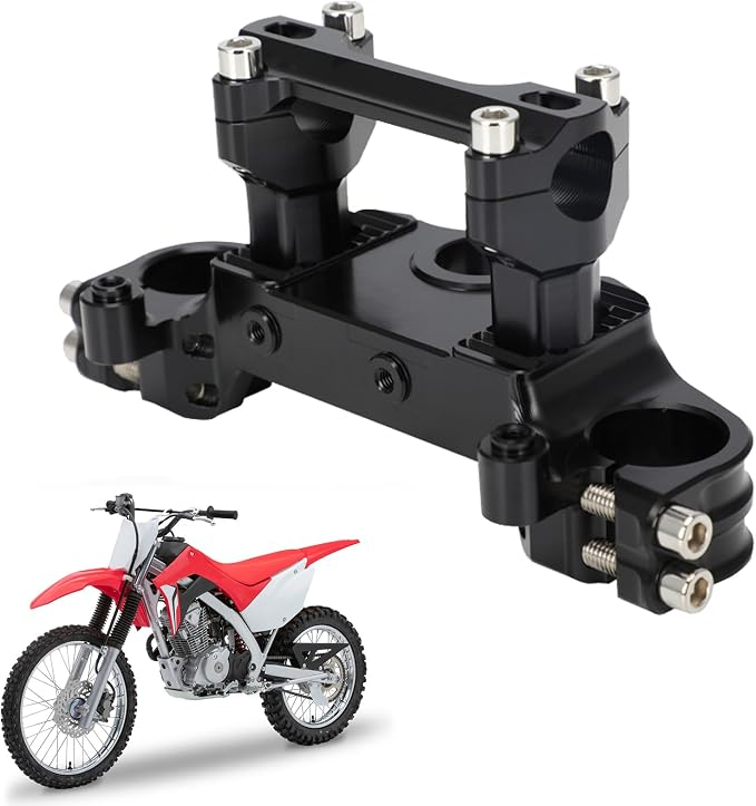 Motorcycle Top Triple Clamp 7/8" 22MM Upper Triple Tree Bar Mount with Risers Set CNC for CRF 110 CRF110F 2013-2024 CRF125F CRF125FB 2019-2024 CRF 110F 125F 125FB Black